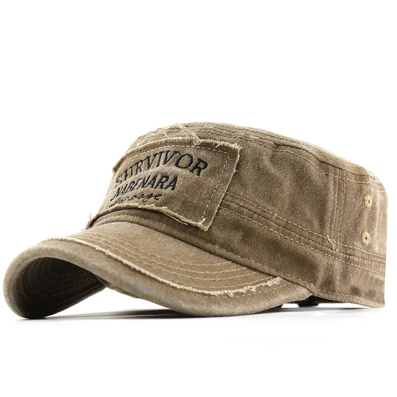 Boné Militar Vintage Unissex - Algodão Lavado com Proteção Solar | Estilo Cadete Ajustável