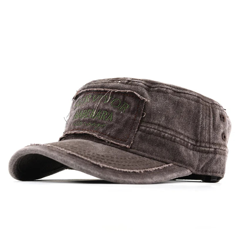 Boné Militar Vintage Unissex - Algodão Lavado com Proteção Solar | Estilo Cadete Ajustável