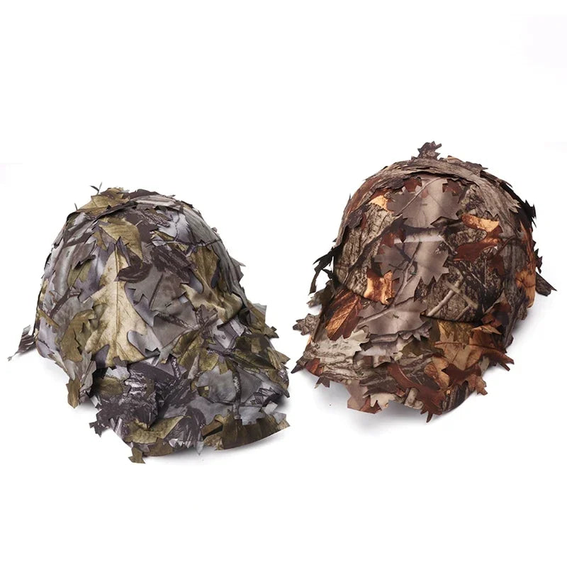 Boné Tático Camuflado 3D Folha Biónica com Proteção Solar para Caça e Sniper | Camuflagem Verde Militar Outdoor
