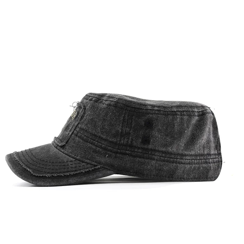 Boné Militar Vintage Unissex - Algodão Lavado com Proteção Solar | Estilo Cadete Ajustável