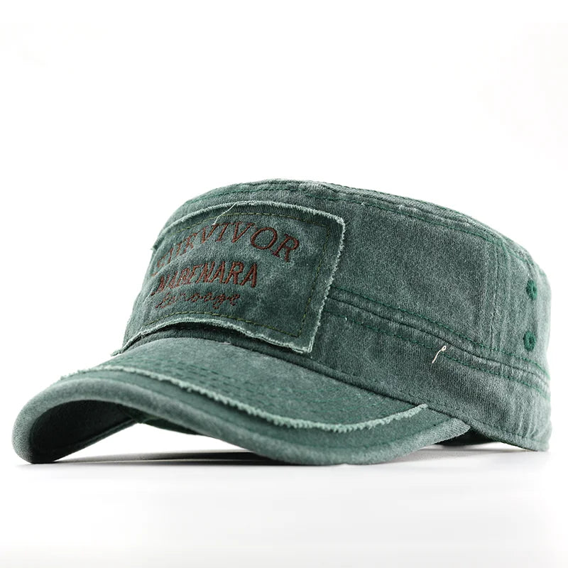 Boné Militar Vintage Unissex - Algodão Lavado com Proteção Solar | Estilo Cadete Ajustável