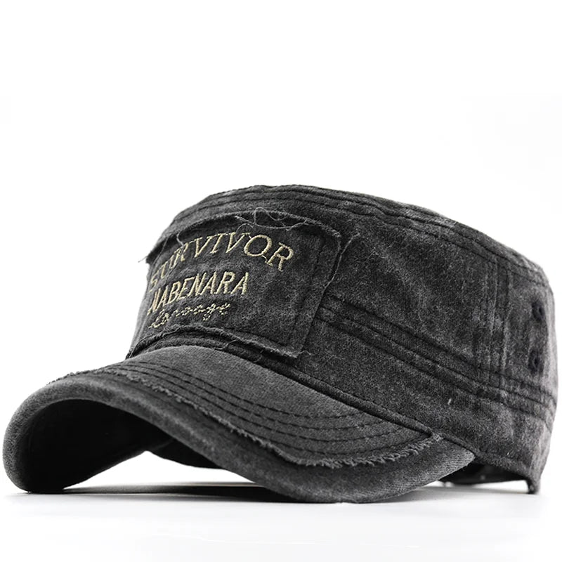 Boné Militar Vintage Unissex - Algodão Lavado com Proteção Solar | Estilo Cadete Ajustável