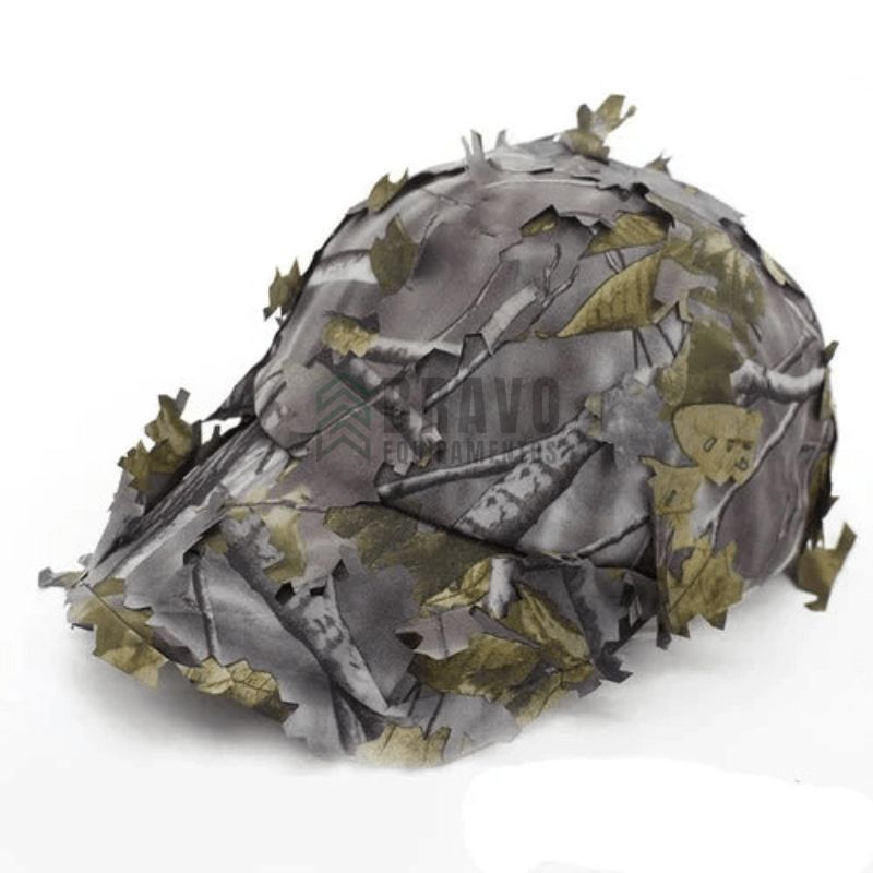 Boné Tático Camuflado 3D Folha Biónica com Proteção Solar para Caça e Sniper | Camuflagem Verde Militar Outdoor