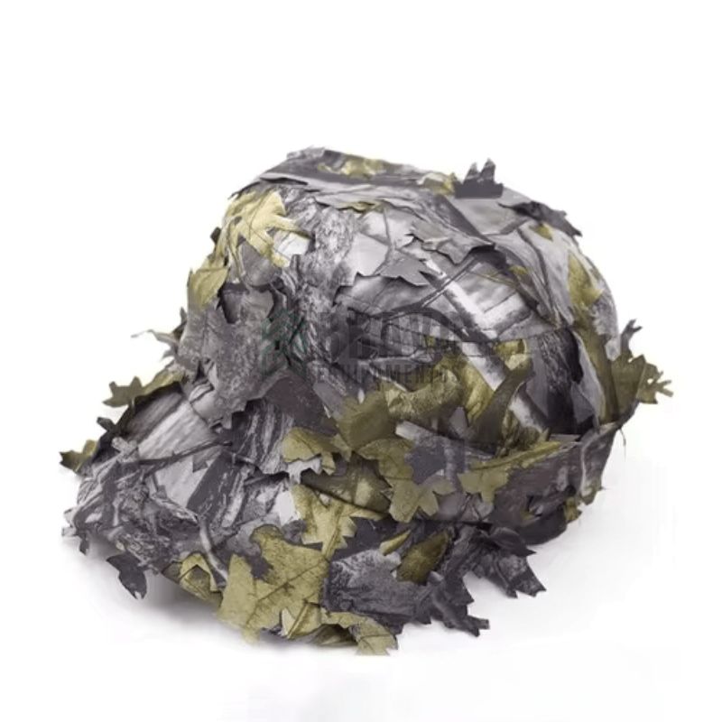 Boné Tático Camuflado 3D Folha Biónica com Proteção Solar para Caça e Sniper | Camuflagem Verde Militar Outdoor