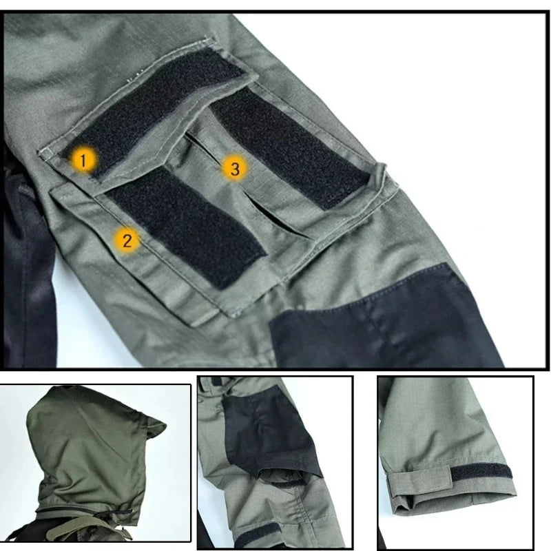 Camiseta Tática Masculina de Combate – Manga Longa, Respirável, Secagem Rápida, Estampa Camuflada com Capuz