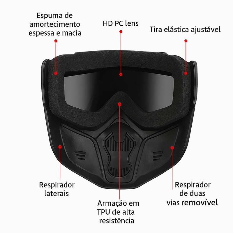Máscara Tática Bravo WarMask V1 – Full Face com Óculos Antiembaçante, Proteção UV