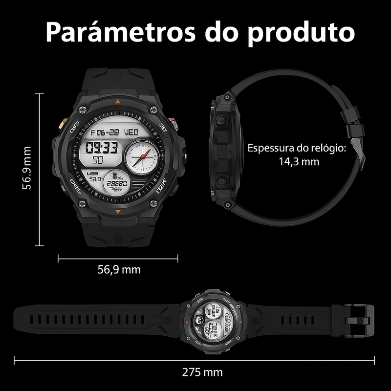 Relógio Bravo UltraNav V75 – Smartwatch com GPS, Bússola, Ligações Bluetooth e Tela HD 1.45