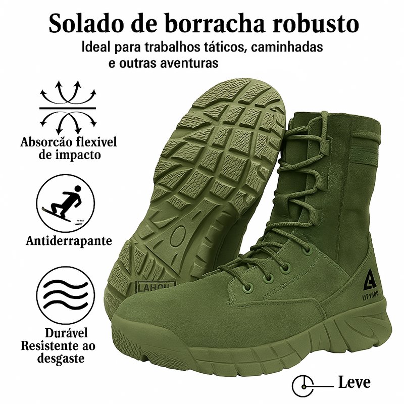 Bota Tática Bravo DesertFox S2 – Cano Médio, Couro Camurça Leve, Respirável, Antiderrapante