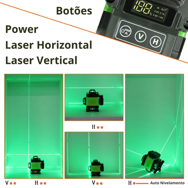 Nível a Laser 4D com 16 Linhas 360° Autonivelante