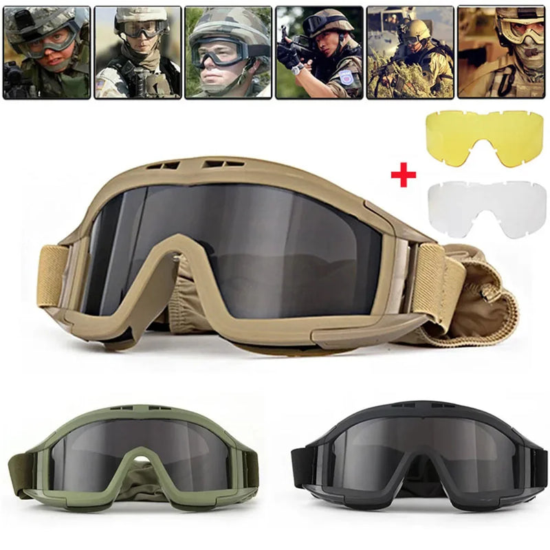 Óculos Táticos com Lentes Substituíveis – Óculos de Proteção para Montanhismo, Airsoft e Motocross