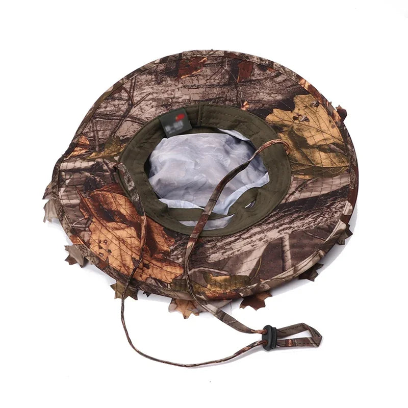 Boné Tático Camuflado 3D Folha Biónica com Proteção Solar para Caça e Sniper | Camuflagem Verde Militar Outdoor
