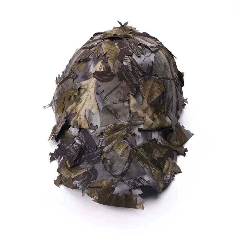 Boné Tático Camuflado 3D Folha Biónica com Proteção Solar para Caça e Sniper | Camuflagem Verde Militar Outdoor