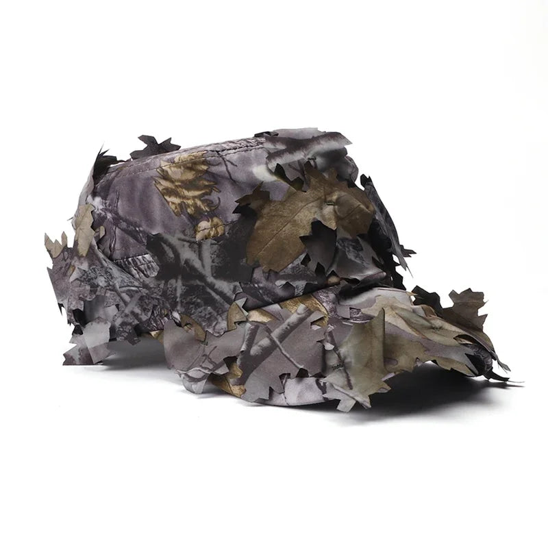Boné Tático Camuflado 3D Folha Biónica com Proteção Solar para Caça e Sniper | Camuflagem Verde Militar Outdoor